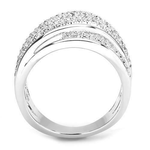 Jewellery Kingdom Pave Rhodium Cubic Zirconia Sparkling Ladies Wide Band Ring (Silver) - Jewelry Rings - British D'sire