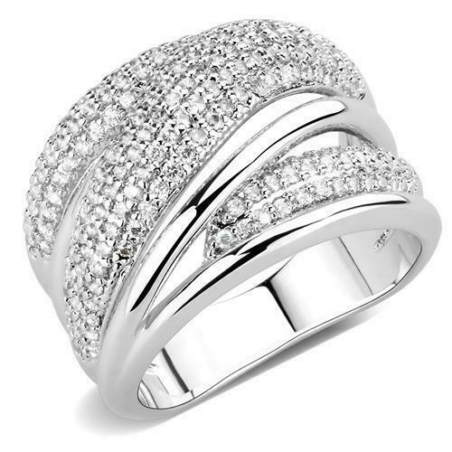 Jewellery Kingdom Pave Rhodium Cubic Zirconia Sparkling Ladies Wide Band Ring (Silver) - Jewelry Rings - British D'sire