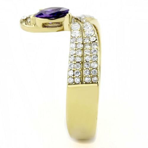 Jewellery Kingdom Pear Amethyst Ladies Cz 18kt Steel Pretty Dress New Elegant Ring (Purple Gold) - Jewelry Rings - British D'sire