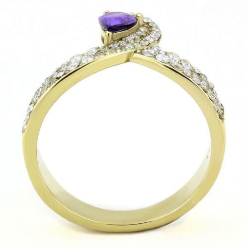 Jewellery Kingdom Pear Amethyst Ladies Cz 18kt Steel Pretty Dress New Elegant Ring (Purple Gold) - Jewelry Rings - British D'sire