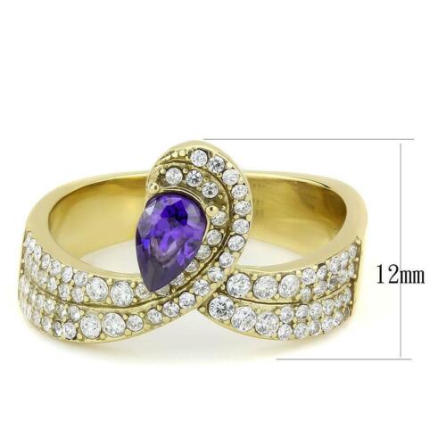 Jewellery Kingdom Pear Amethyst Ladies Cz 18kt Steel Pretty Dress New Elegant Ring (Purple Gold) - Jewelry Rings - British D'sire