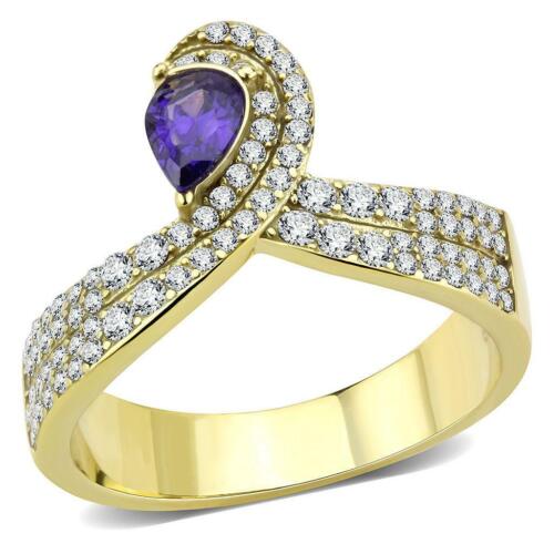 Jewellery Kingdom Pear Amethyst Ladies Cz 18kt Steel Pretty Dress New Elegant Ring (Purple Gold) - Jewelry Rings - British D'sire