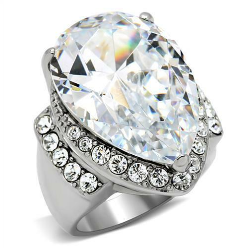 Jewellery Kingdom Pear Cocktail 14 Carat Ladies Super Sparkling Stainless Steel Ring (Silver) - Jewelry Rings - British D'sire