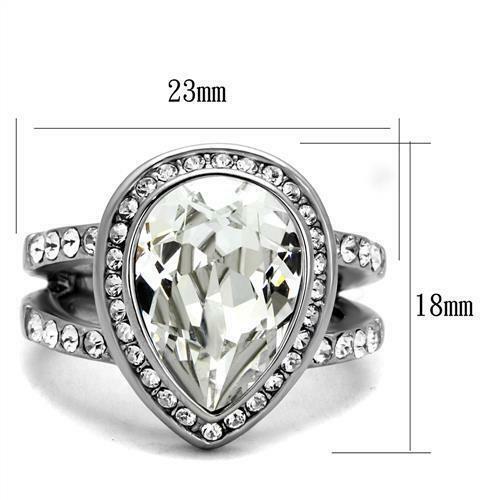 Jewellery Kingdom Pear Cocktail Ladies Cubic Zirconia Stainless Steel Ring (Silver) - Jewelry Rings - British D'sire