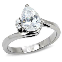 Jewellery Kingdom Pear Cut Cubic Zirconia Stainless Steel Solitaire Ladies Ring (Silver) - Jewelry Rings - British D'sire