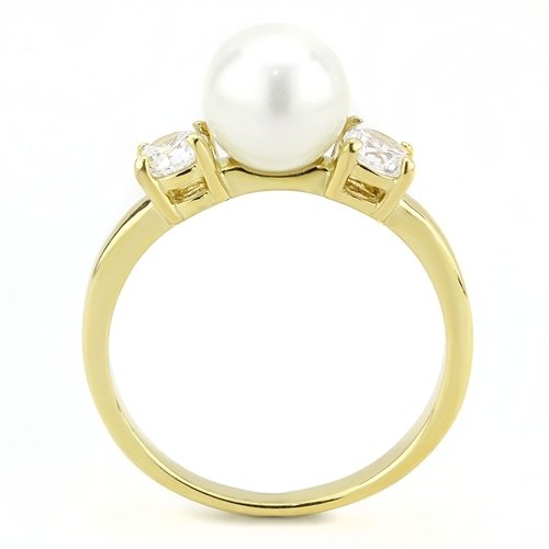 Jewellery Kingdom Pearl Three Stone Cubic Zirconia Steel Ladies All Sizes Ring (Gold) - Jewelry Rings - British D'sire