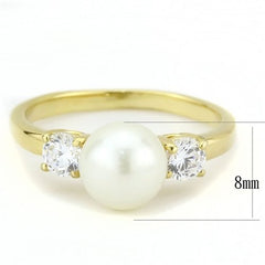 Jewellery Kingdom Pearl Three Stone Cubic Zirconia Steel Ladies All Sizes Ring (Gold) - Jewelry Rings - British D'sire