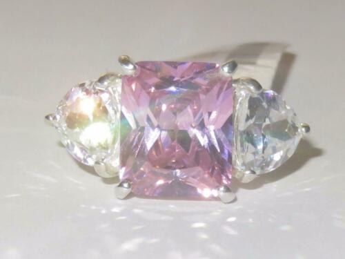 Jewellery Kingdom Pink Emerald Ring Ladies Three Stone Heart Cz Sterling Silver - Jewelry Rings - British D'sire