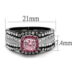 Jewellery Kingdom Pink Sapphire Black Stainless Steel Cubic Zirconia Wedding Engagement Ladies Ring Set - Jewelry Rings - British D'sire