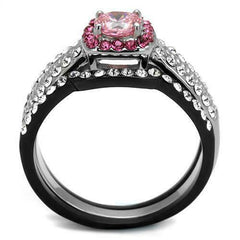 Jewellery Kingdom Pink Sapphire Black Stainless Steel Cubic Zirconia Wedding Engagement Ladies Ring Set - Jewelry Rings - British D'sire