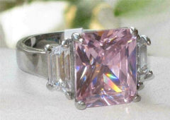 Jewellery Kingdom Pink Sapphire Three Stone Cubic Zirconia Stainless Steel Ring (Silver) - Jewelry Rings - British D'sire