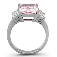 Jewellery Kingdom Pink Sapphire Three Stone Cubic Zirconia Stainless Steel Ring (Silver) - Jewelry Rings - British D'sire