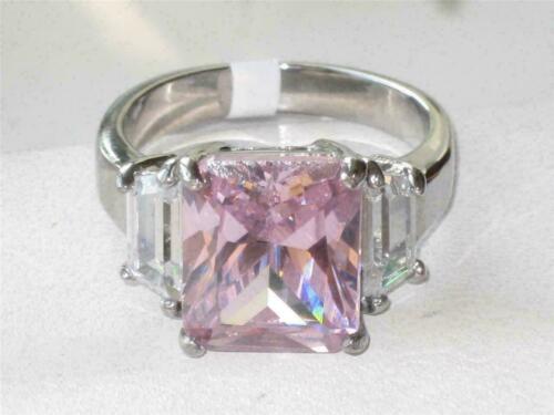 Jewellery Kingdom Pink Sapphire Three Stone Cubic Zirconia Stainless Steel Ring (Silver) - Jewelry Rings - British D'sire