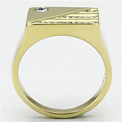 Jewellery Kingdom Pinky Classy Signet 18kt Steel Cubic Zirconia Mens Gold Ring - Jewelry Rings - British D'sire