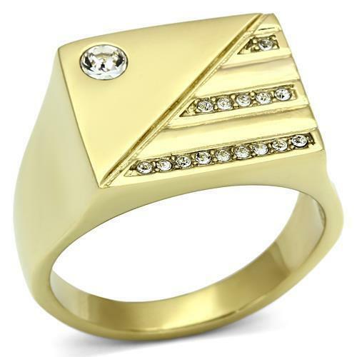 Jewellery Kingdom Pinky Classy Signet 18kt Steel Cubic Zirconia Mens Gold Ring - Jewelry Rings - British D'sire