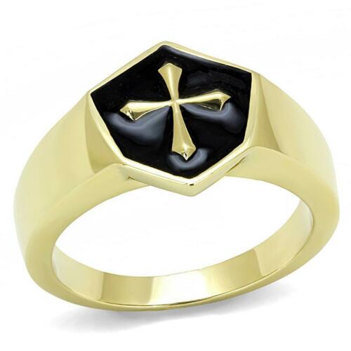 Jewellery Kingdom Pinky Signet No Stone Religious Steel Mens Gold Cross Ring - Jewelry Rings - British D'sire