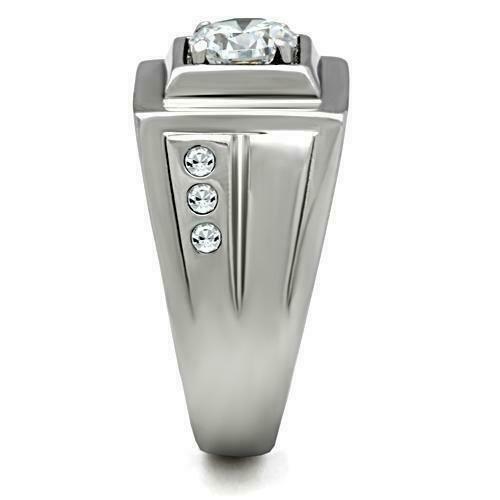 Jewellery Kingdom Pinky Solitaire Accents Chunky Stainless Steel Mens Signet Ring (Silver) - Jewelry Rings - British D'sire