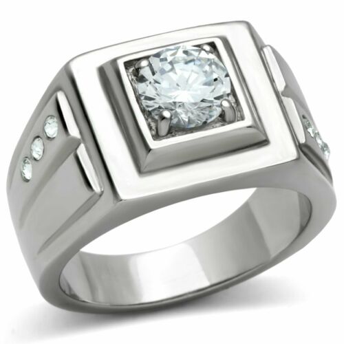 Jewellery Kingdom Pinky Solitaire Accents Chunky Stainless Steel Mens Signet Ring (Silver) - Jewelry Rings - British D'sire