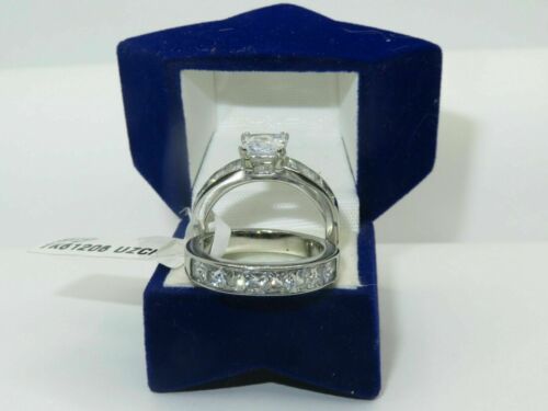 Jewellery Kingdom Princess Cut Engagement Wedding Band Bridal Ring Set (Silver) - Jewelry Rings - British D'sire