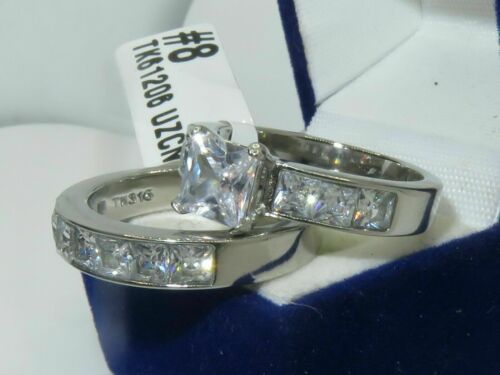 Jewellery Kingdom Princess Cut Engagement Wedding Band Bridal Ring Set (Silver) - Jewelry Rings - British D'sire