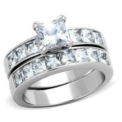 Jewellery Kingdom Princess Cut Engagement Wedding Band Bridal Ring Set (Silver) - Jewelry Rings - British D'sire