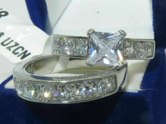 Jewellery Kingdom Princess Cut Engagement Wedding Band Bridal Ring Set (Silver) - Jewelry Rings - British D'sire