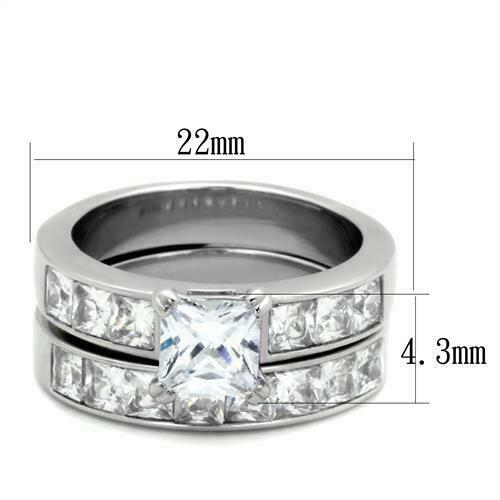 Jewellery Kingdom Princess Cut Engagement Wedding Band Bridal Ring Set (Silver) - Jewelry Rings - British D'sire