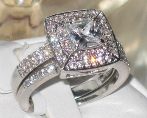 Jewellery Kingdom Princess Cut Stainless Steel Simulated Diamonds Engagement Wedding Ring Set - Jewelry Rings - British D'sire