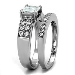 Jewellery Kingdom Princess Engagement Ring Set Cubic Zirconia 2CT Silver Stainless Steel Wedding Band - Jewelry Rings - British D'sire