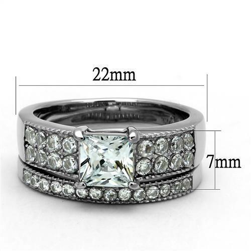 Jewellery Kingdom Princess Engagement Ring Set Cubic Zirconia 2CT Silver Stainless Steel Wedding Band - Jewelry Rings - British D'sire