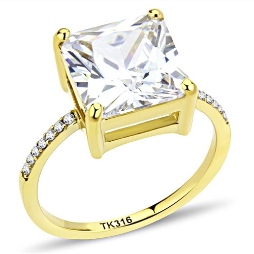 Jewellery Kingdom Princess Square Cubic Zirconia 5CT Steel Solitaire Sparkling Ladies Gold Ring - Jewelry Rings - British D'sire