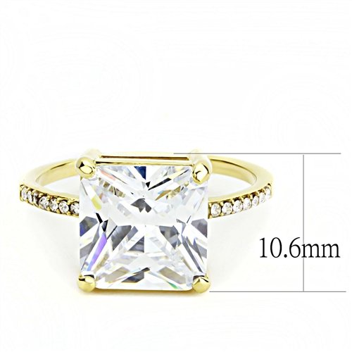 Jewellery Kingdom Princess Square Cubic Zirconia 5CT Steel Solitaire Sparkling Ladies Gold Ring - Jewelry Rings - British D'sire