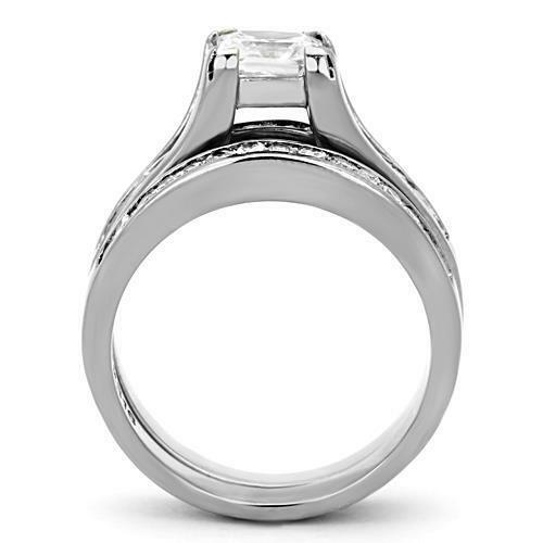 Jewellery Kingdom Princess Wedding Engagement Set Band Stainless Steel Cubic Zirconia Ring - Jewelry Rings - British D'sire