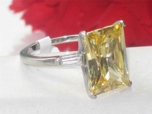 Jewellery Kingdom Radiant Cut Emerald Cubic Zirconia Yellow Stainless Steel 8CT Ladies Citrine Ring - Jewelry Rings - British D'sire