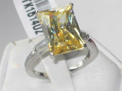 Jewellery Kingdom Radiant Cut Emerald Cubic Zirconia Yellow Stainless Steel 8CT Ladies Citrine Ring - Jewelry Rings - British D'sire