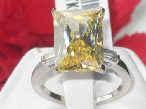 Jewellery Kingdom Radiant Cut Emerald Cubic Zirconia Yellow Stainless Steel 8CT Ladies Citrine Ring - Jewelry Rings - British D'sire