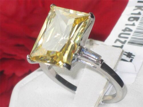 Jewellery Kingdom Radiant Cut Emerald Cubic Zirconia Yellow Stainless Steel 8CT Ladies Citrine Ring - Jewelry Rings - British D'sire