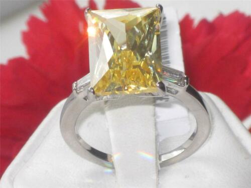 Jewellery Kingdom Radiant Cut Emerald Cubic Zirconia Yellow Stainless Steel 8CT Ladies Citrine Ring - Jewelry Rings - British D'sire