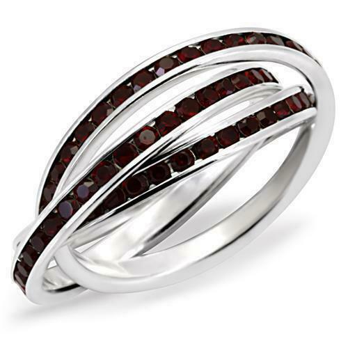 Jewellery Kingdom Red Garnet Channel Sterling Silver CZ Ladies Russian Rings Bands - Jewelry Rings - British D'sire