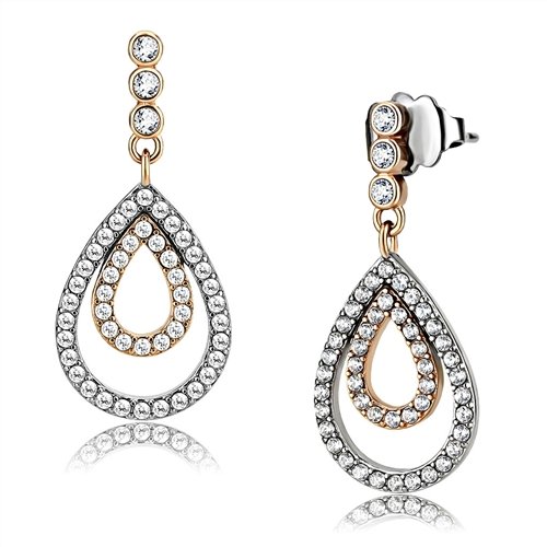 Jewellery Kingdom Rose Gold Cz Pear Shape Dangle Drop Stainless Steel Hypo Allergenic Earrings - Jewelry Rings - British D'sire