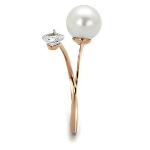 Jewellery Kingdom Rose Pearl Ladies Heart Cz Elegant Steel Gold Ring - Jewelry Rings - British D'sire