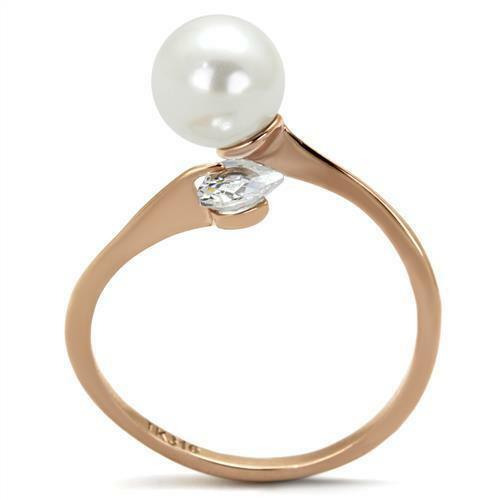 Jewellery Kingdom Rose Pearl Ladies Heart Cz Elegant Steel Gold Ring - Jewelry Rings - British D'sire