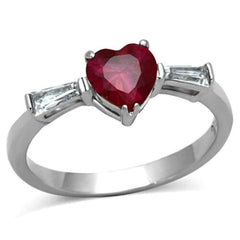 Jewellery Kingdom Ruby Heart Cubic Zirconia Stainless Steel Ladies Ring (Silver) - Rings - British D'sire