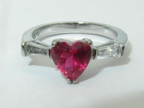 Jewellery Kingdom Ruby Heart Cubic Zirconia Stainless Steel Ladies Ring (Silver) - Rings - British D'sire