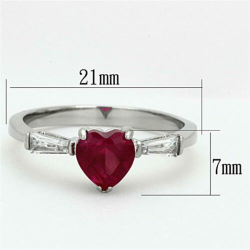 Jewellery Kingdom Ruby Heart Cubic Zirconia Stainless Steel Ladies Ring (Silver) - Rings - British D'sire