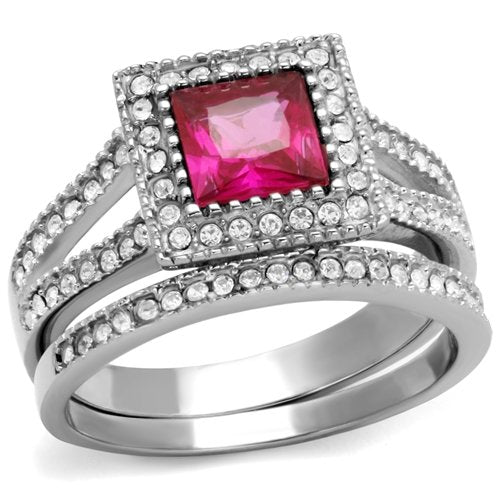 Jewellery Kingdom Ruby Princess Band Set Stainless Steel Ladies Engagement Wedding Ring Set - Engagement Rings - British D'sire