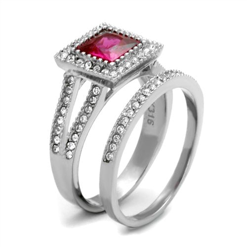 Jewellery Kingdom Ruby Princess Band Set Stainless Steel Ladies Engagement Wedding Ring Set - Engagement Rings - British D'sire