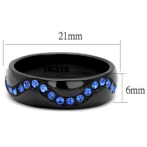 Jewellery Kingdom Sapphire Eternity Band Simulated Diamonds Ladies 6mm Steel Ring (Black) - Jewelry Rings - British D'sire