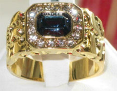 Jewellery Kingdom Sapphire Nugget Bezel Signet Pinky Cubic Zirconia Steel Mens Gold Ring - Jewelry Rings - British D'sire