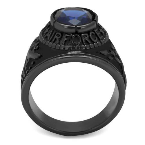 Jewellery Kingdom Sapphire Oval Signet Pinky Black Military Stainless Steel Mens Raf Ring - Jewelry Rings - British D'sire